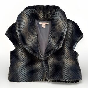 Charlotte Ronson Vtg Faux Fur Cardigan Shaw Cap Sleeve Medium Mob‎ Wife Y2K Glam